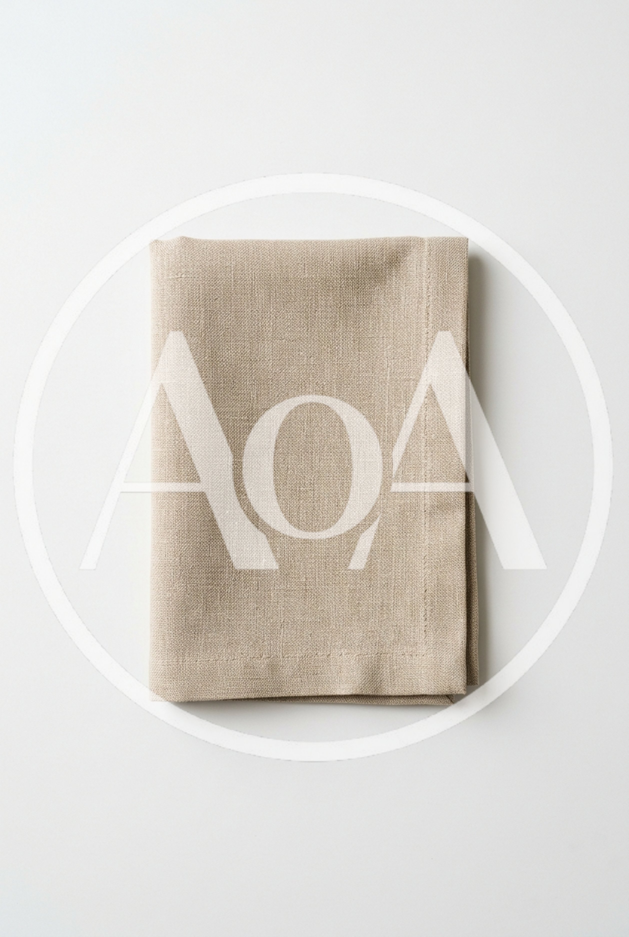 Folded Beige Linen Napkin on White Background