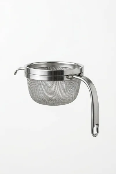 Stainless Steel Kitchen Sieve Isolated On White Background