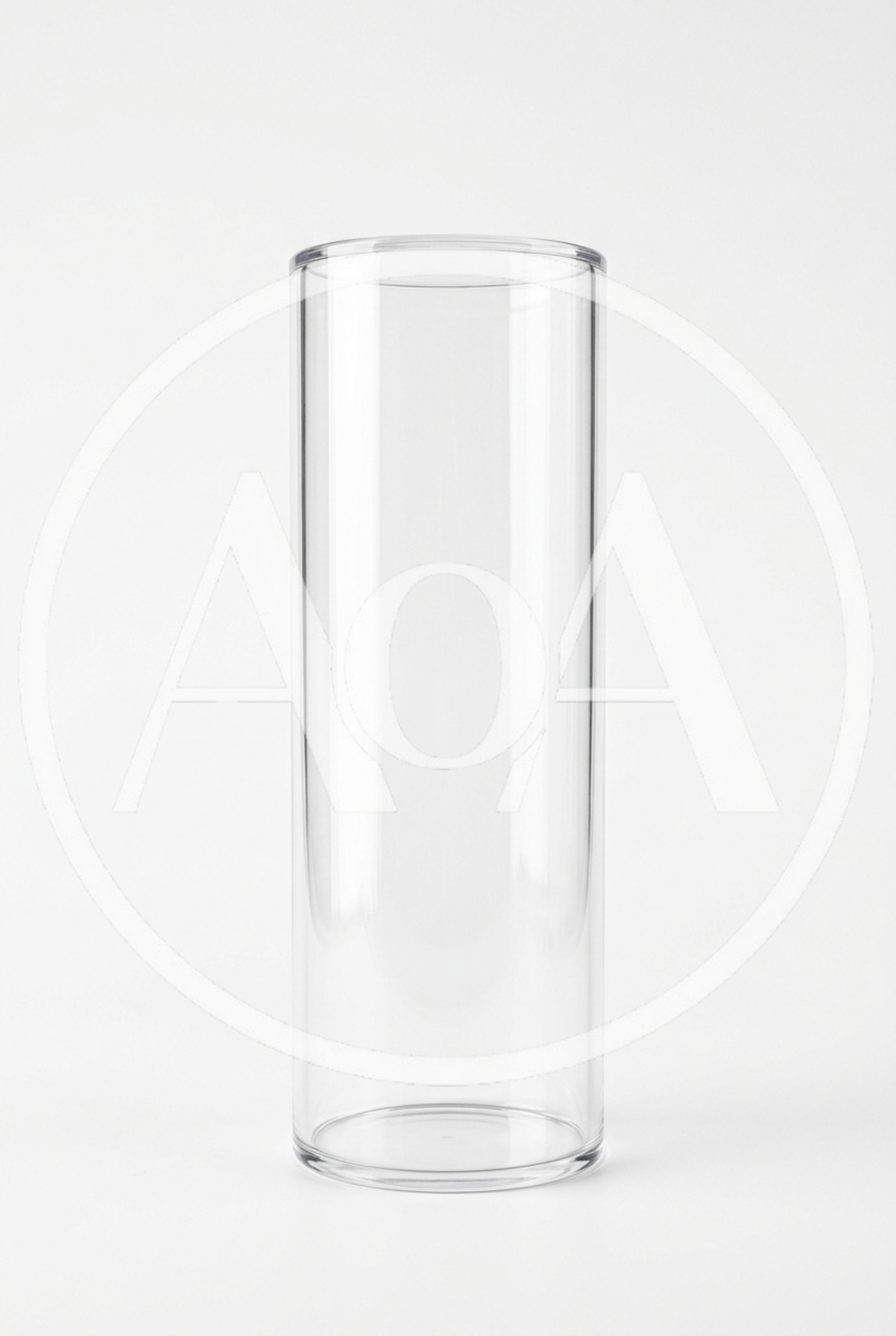 Clear Empty Cylindrical Glass Vase On White Background