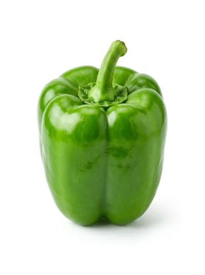 Single Fresh Green Bell Pepper Isolated On White