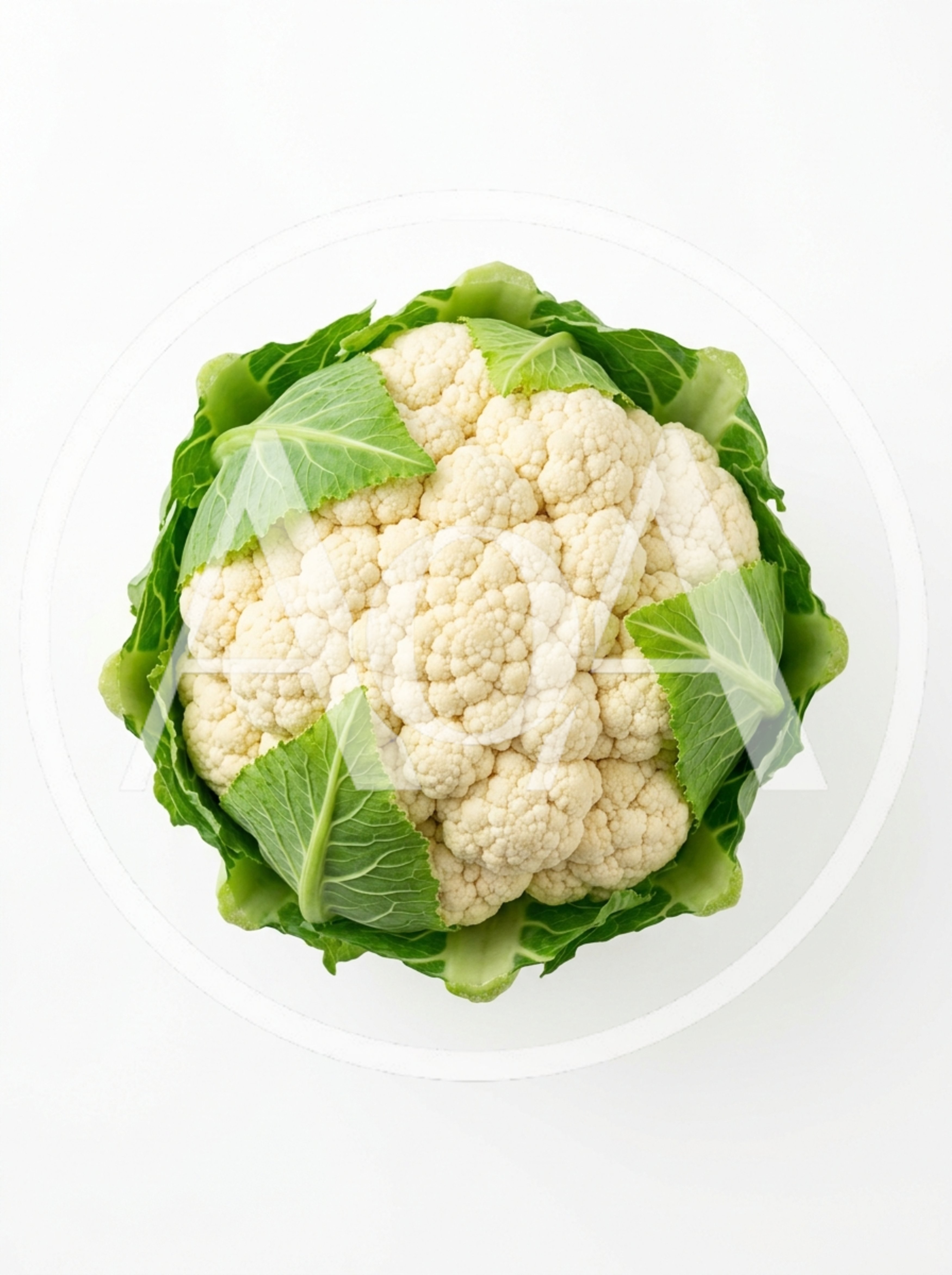 Fresh Raw Cauliflower Head With Green Leaves