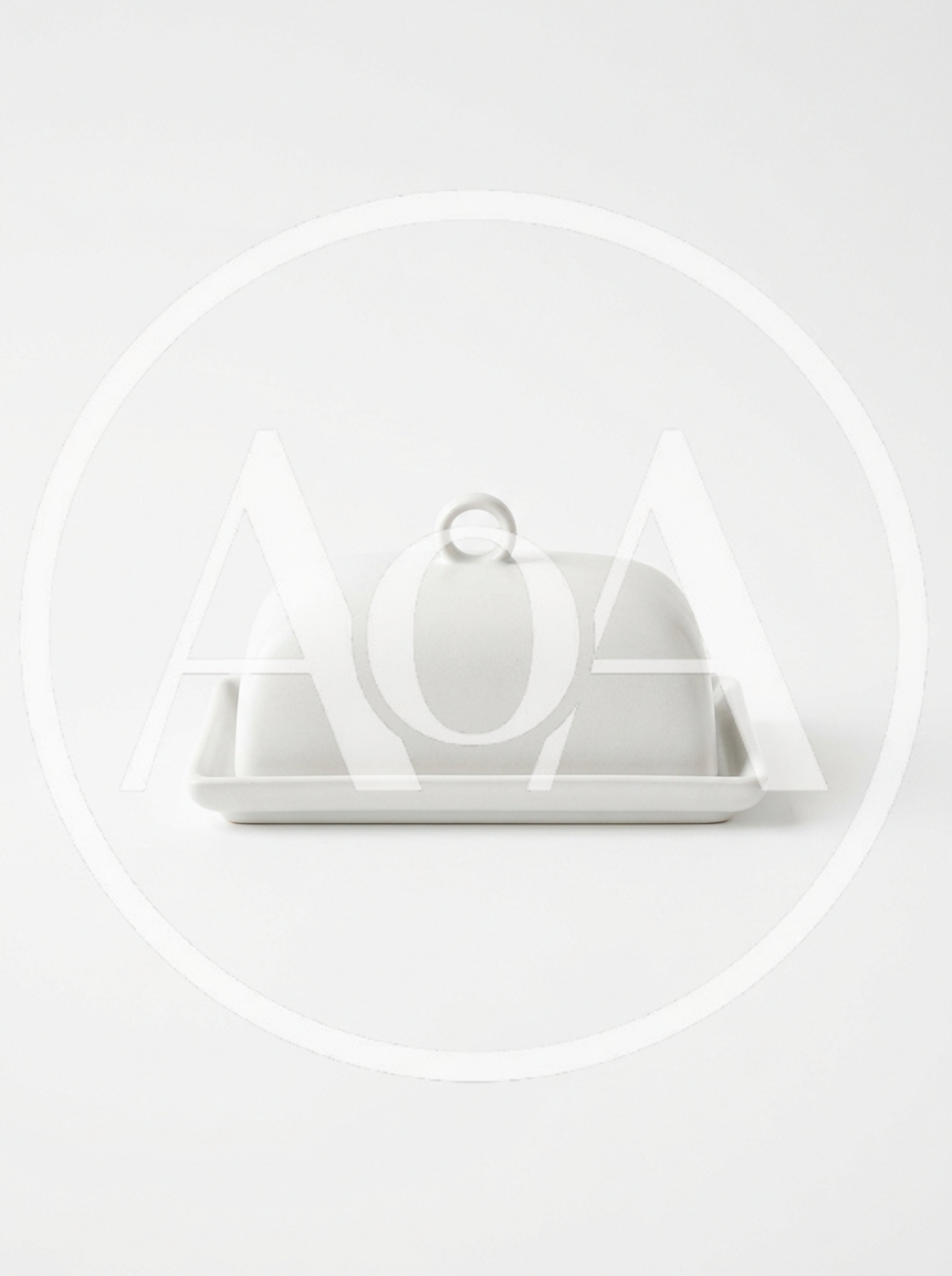 Minimalist White Ceramic Butter Dish On White Background