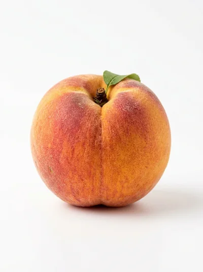 Single Fresh Peach With Green Leaf