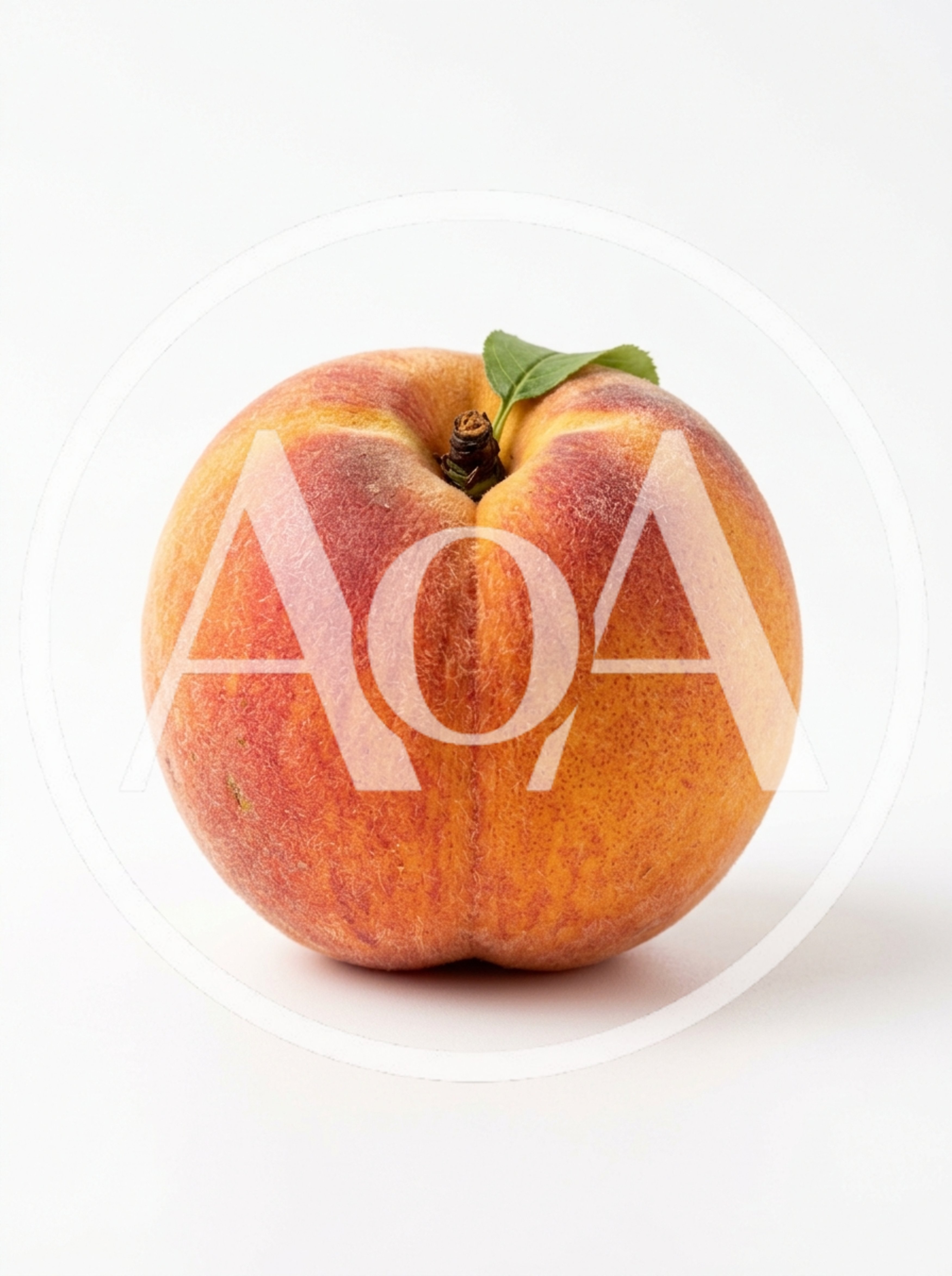 Single Fresh Peach With Green Leaf