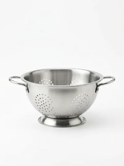 Stainless Steel Kitchen Colander Isolated On White