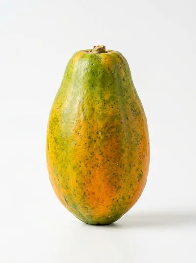 Single Ripe Papaya Fruit on White Background