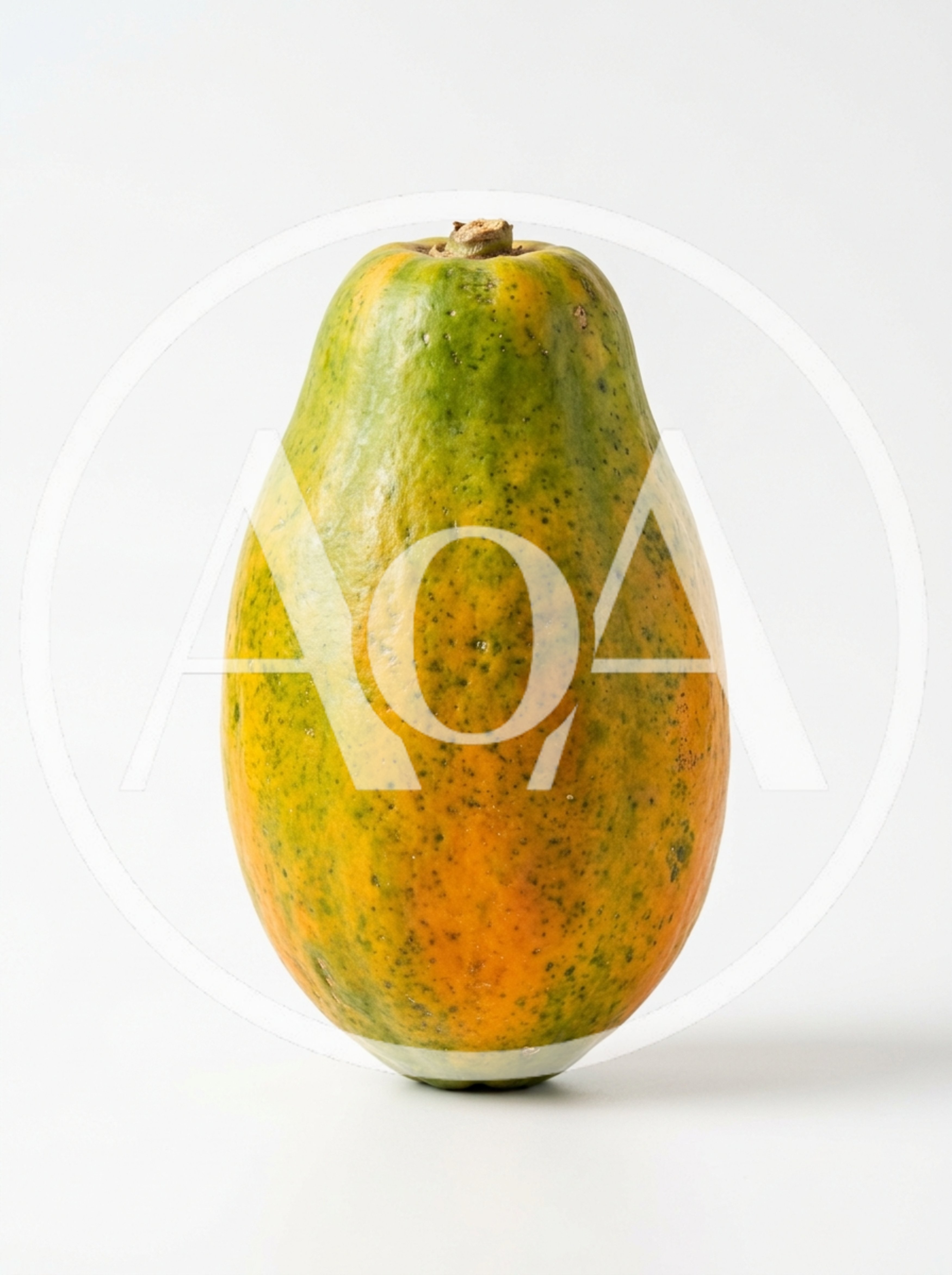 Single Ripe Papaya Fruit on White Background