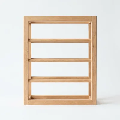 Minimalist Wooden Display Rack On White Background