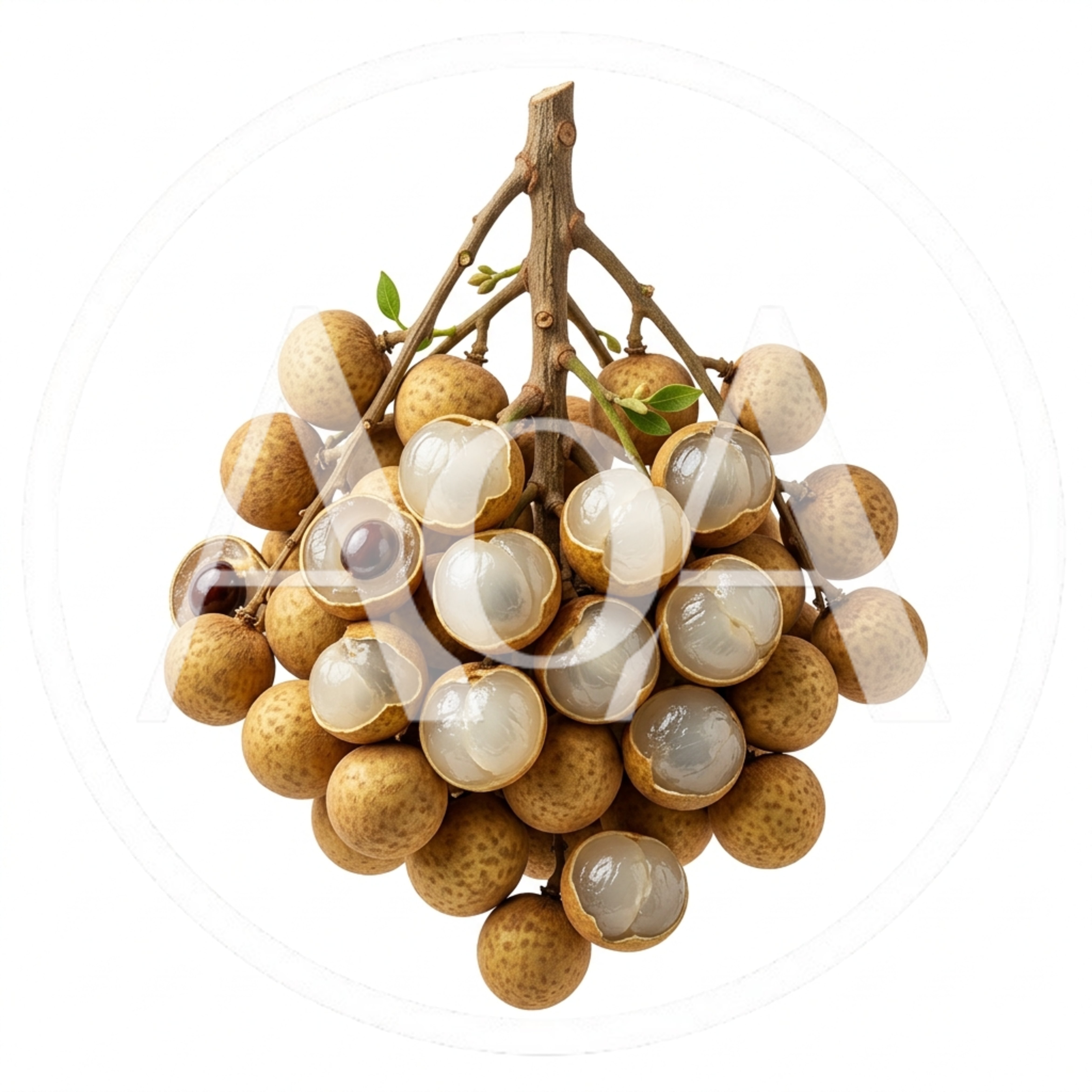 Fresh Longan Fruit Cluster Isolated On White Background
