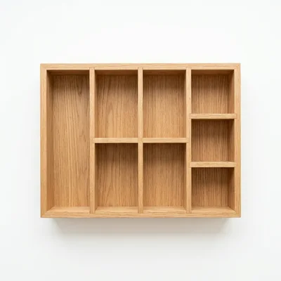 Empty Wooden Organizer Tray With Multiple Compartments