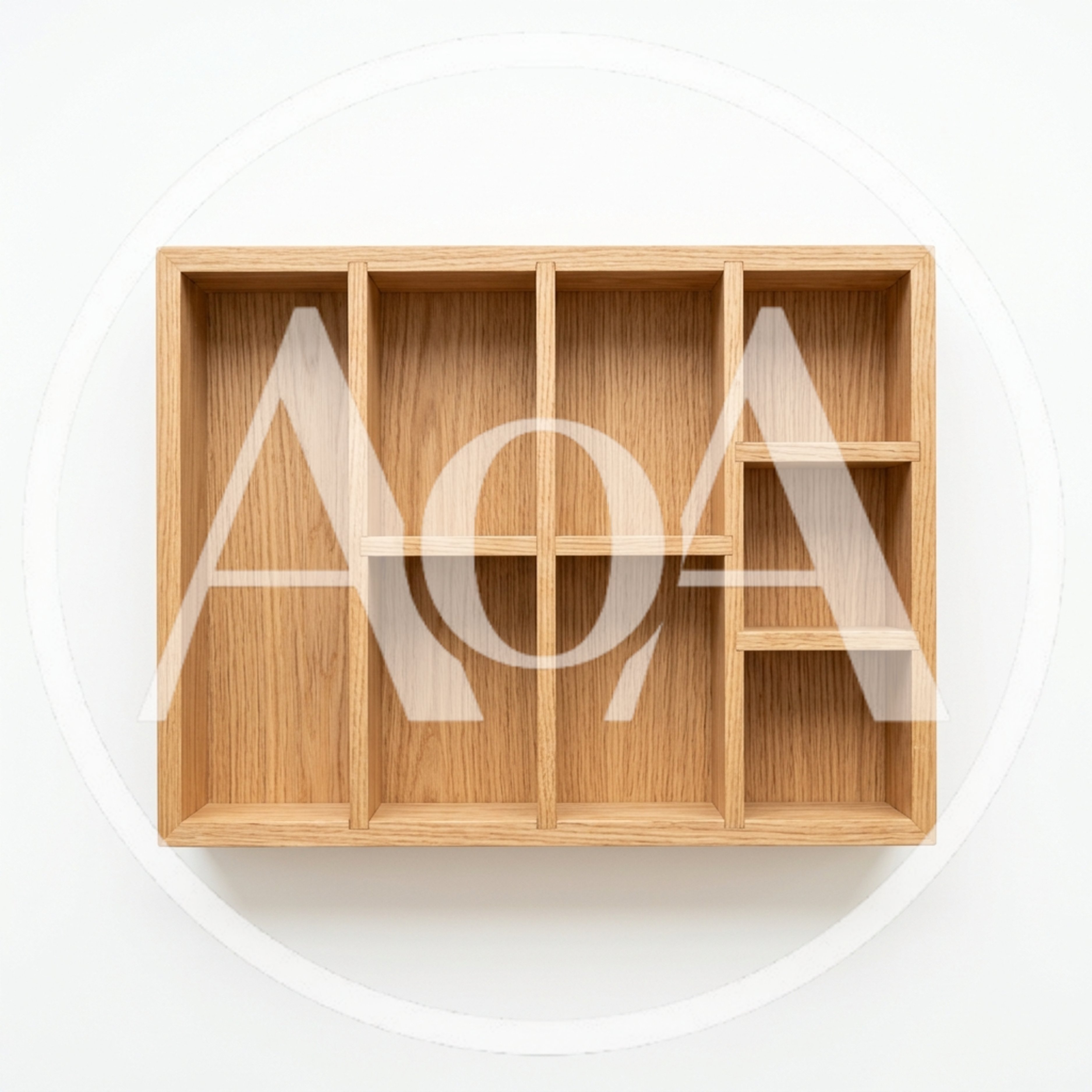Empty Wooden Organizer Tray With Multiple Compartments