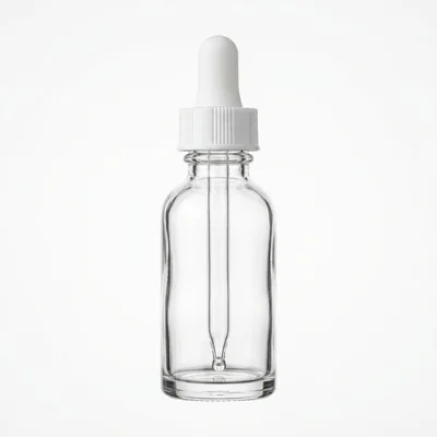 Empty Glass Dropper Bottle On White Background