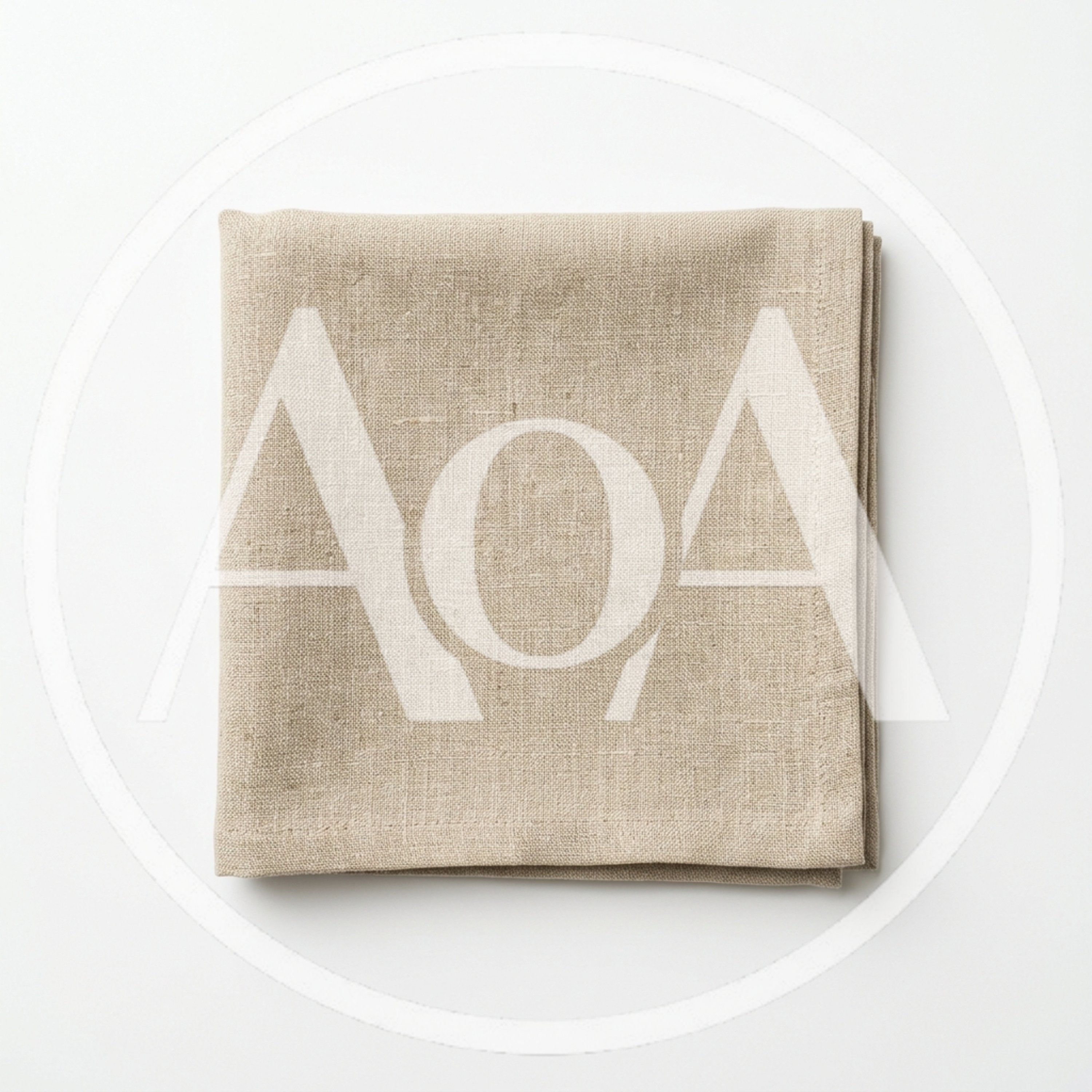 Folded Beige Linen Napkin on White Background