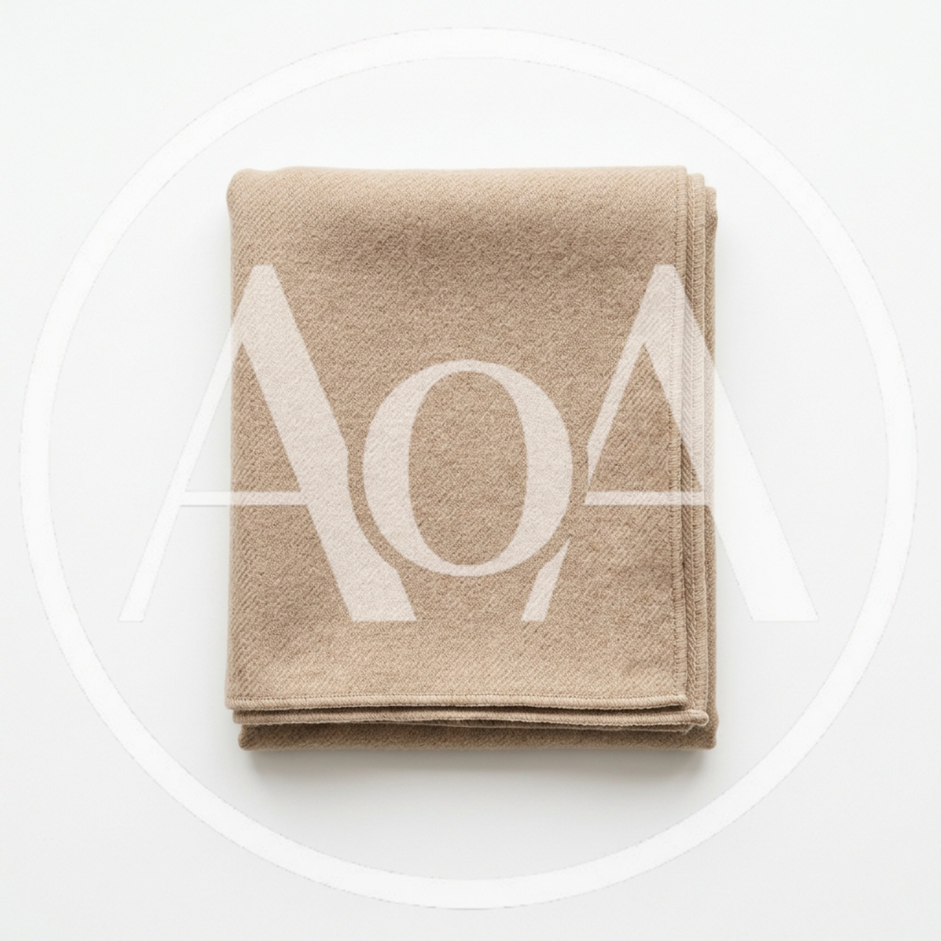 Folded Beige Wool Blanket on White Background
