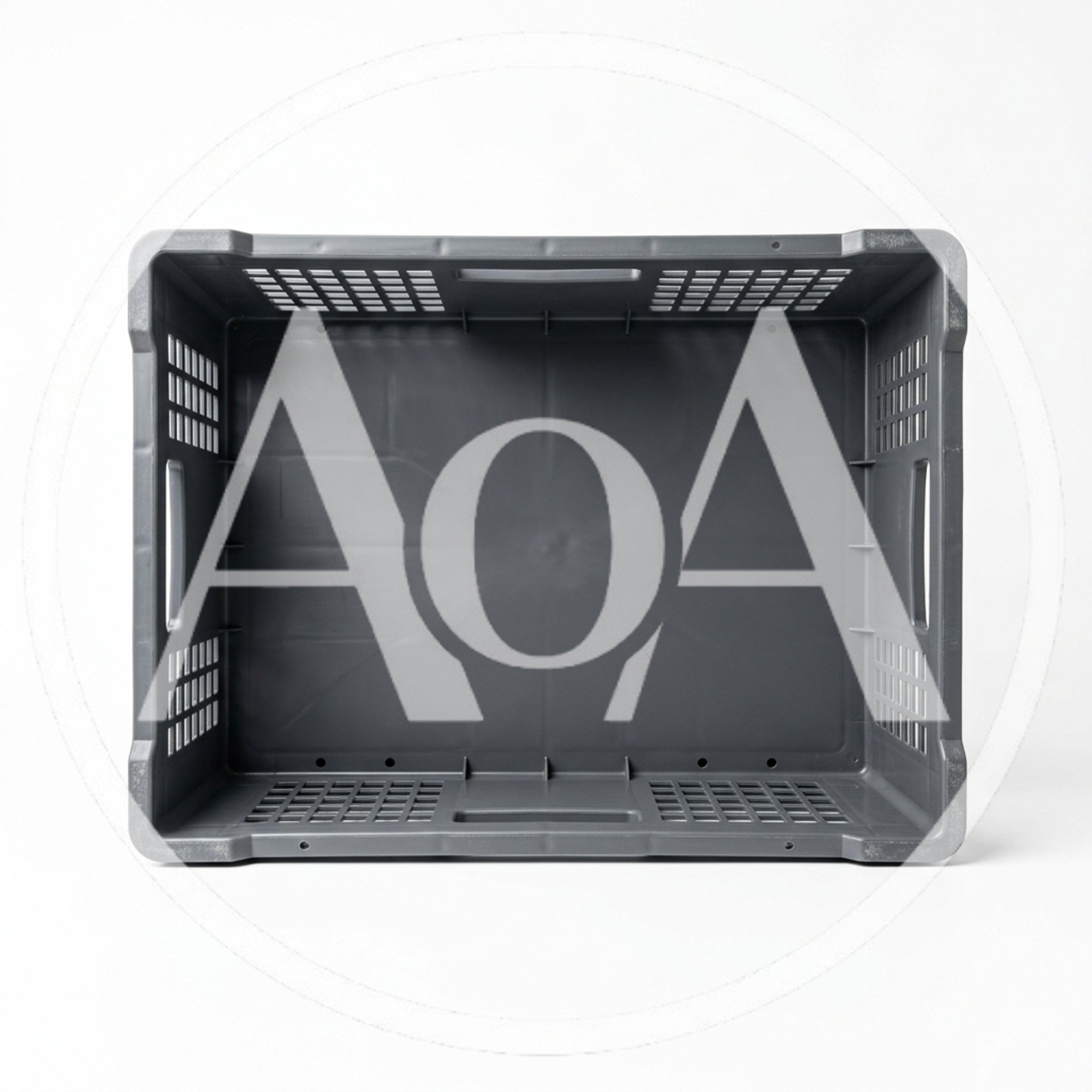 Empty Grey Plastic Storage Crate