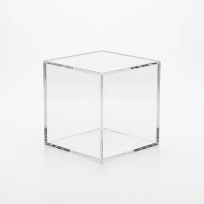 Clear Acrylic Display Cube On White Background