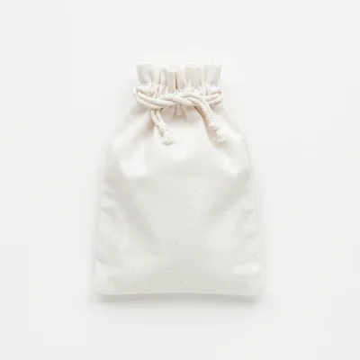 Empty Cotton Drawstring Pouch On White Background