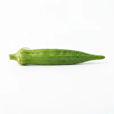 Single Fresh Green Okra Pod Isolated On White