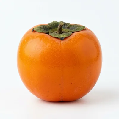 Single Ripe Orange Persimmon Fruit Isolated On White