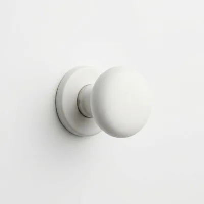Minimalist White Round Door Knob On White Wall