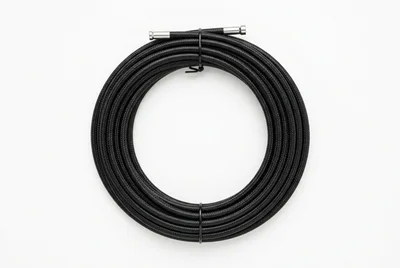Coiled Black Braided Cable With Metal Connectors
