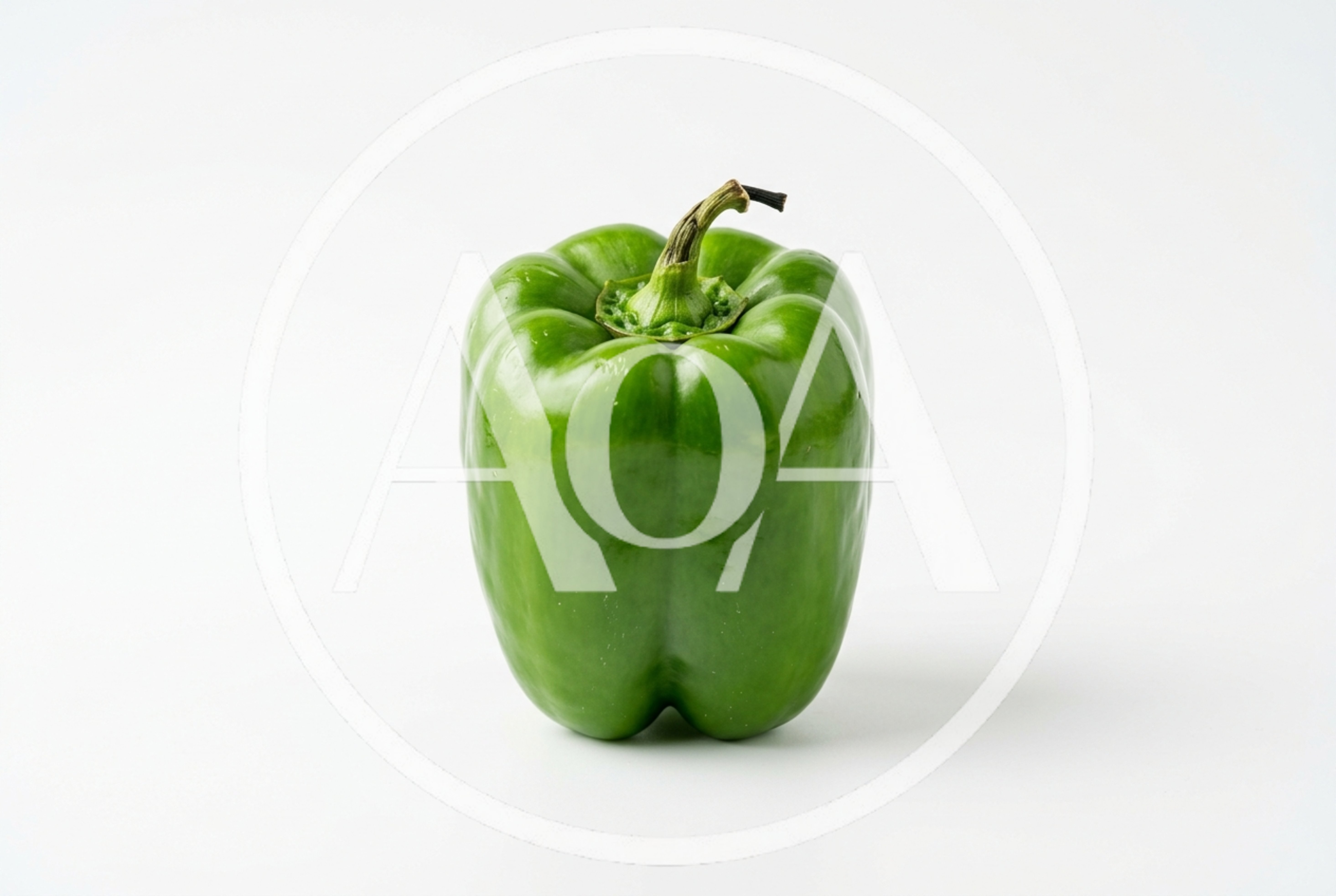 Single Fresh Green Bell Pepper On White Background