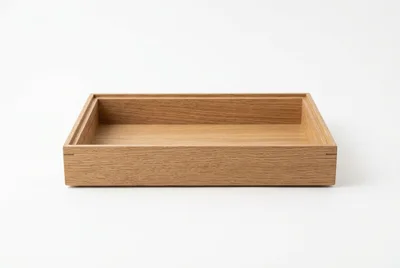 Empty Rectangular Wooden Tray On White Background