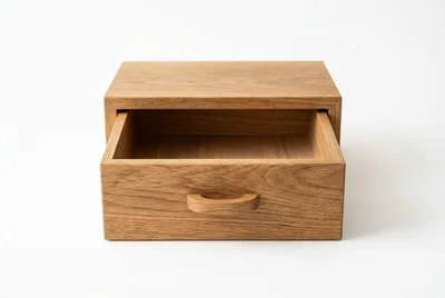 Minimalist Wooden Drawer Box On White Background