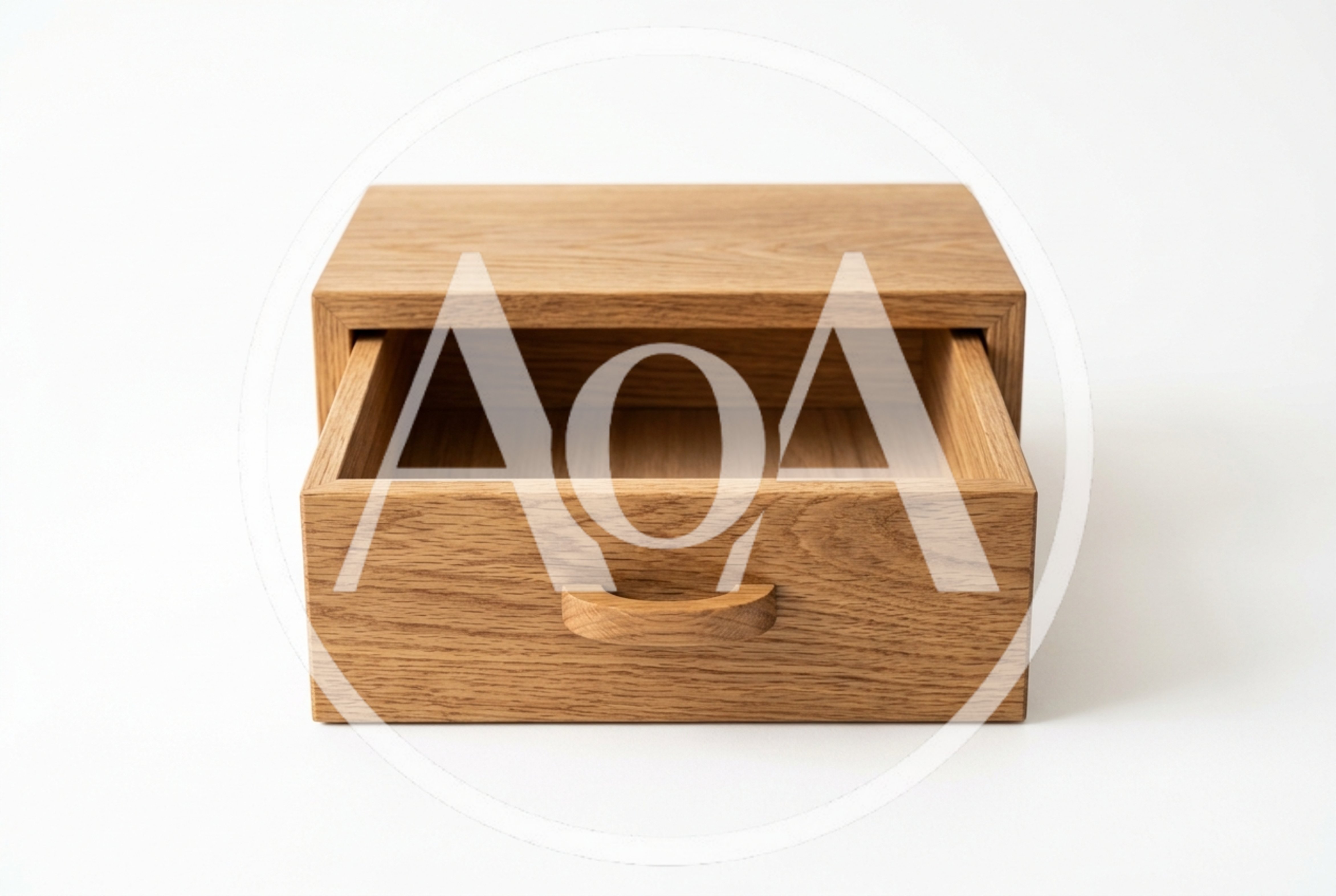 Minimalist Wooden Drawer Box On White Background