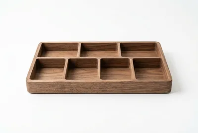 Wooden Desk Organizer Tray With Seven Compartments