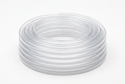 Coiled Clear Plastic Tubing On White Background