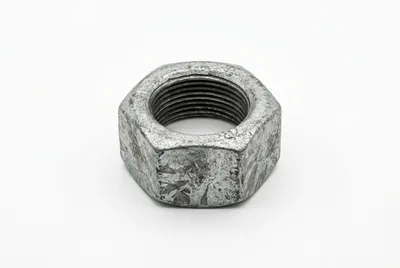 Galvanized Steel Hex Nut Isolated On White Background