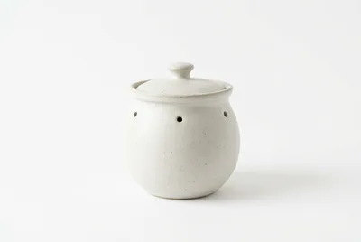 Ceramic Garlic Keeper Jar On White Background
