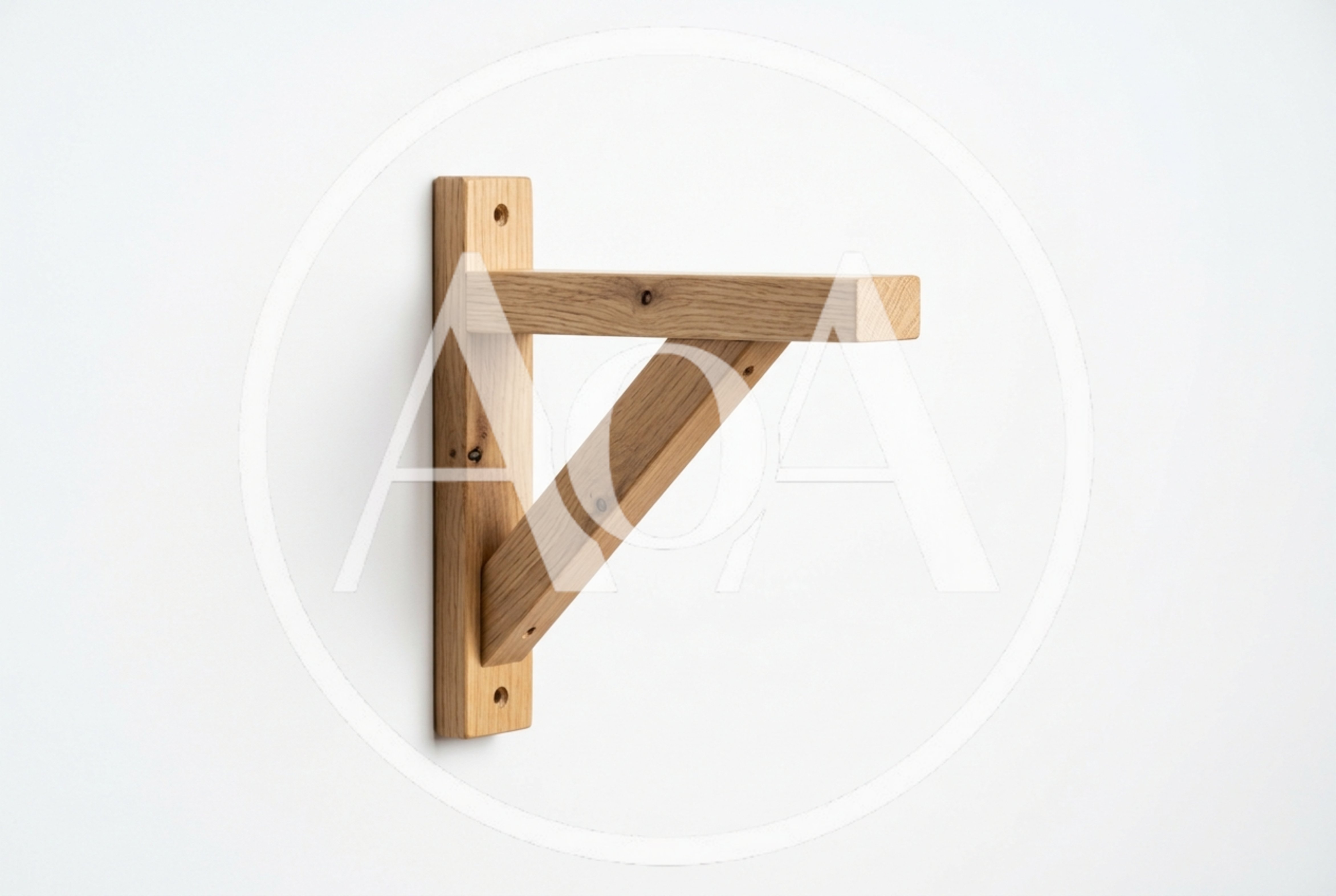 Wooden Shelf Bracket Mounted On White Wall