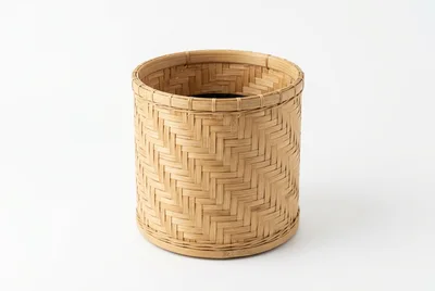 Woven Bamboo Basket Container on White Background