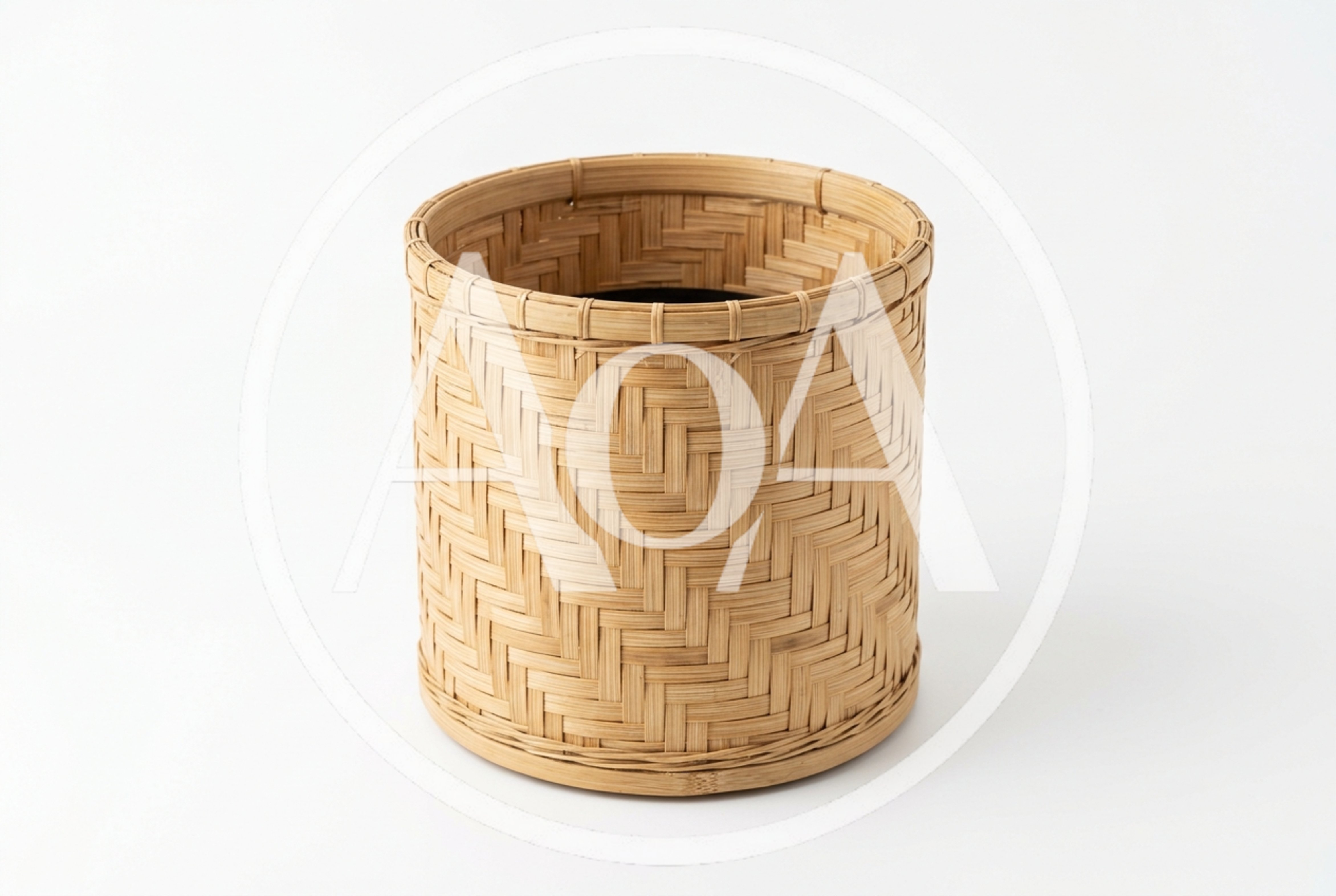 Woven Bamboo Basket Container on White Background