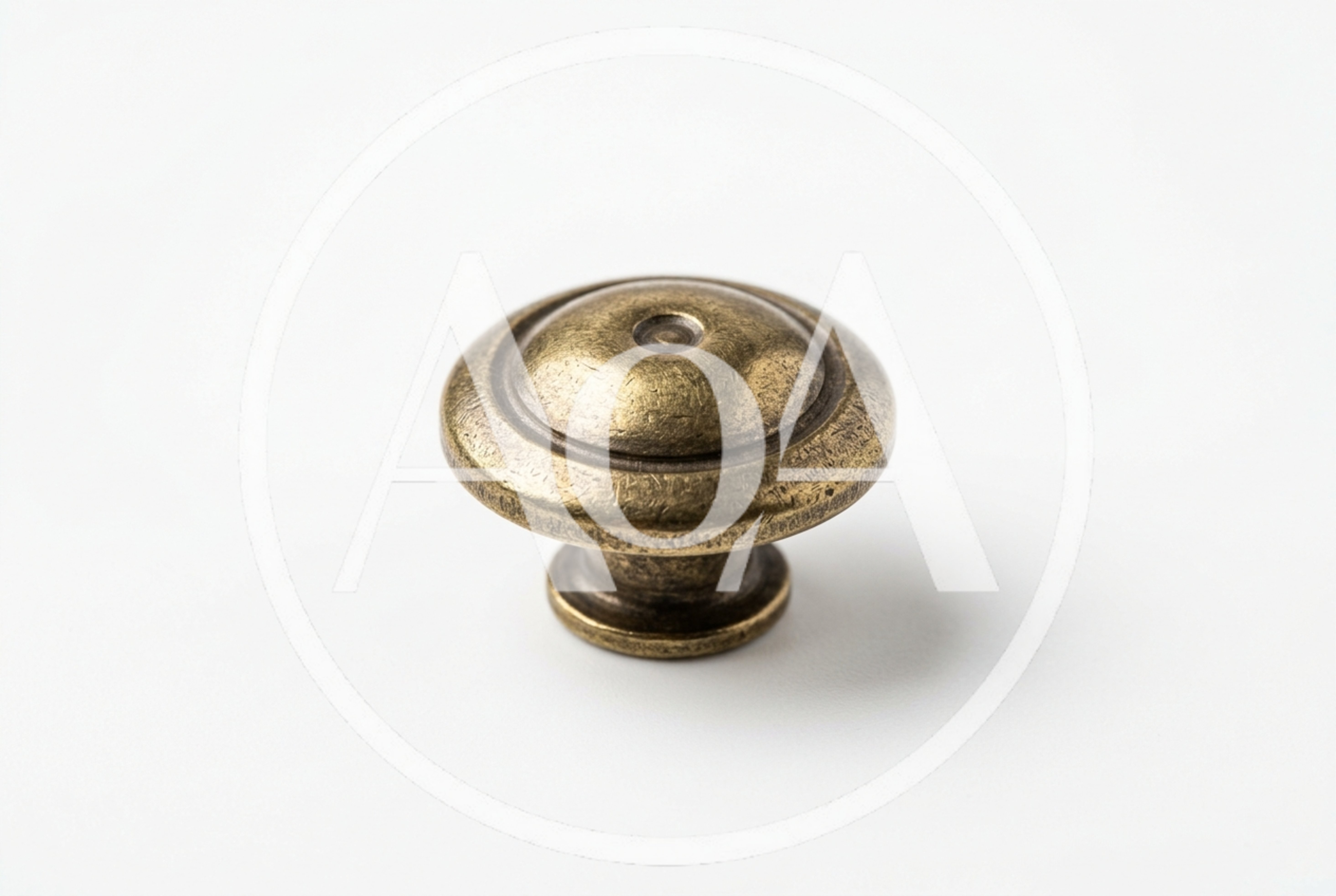 Antique Brass Cabinet Knob On White Background