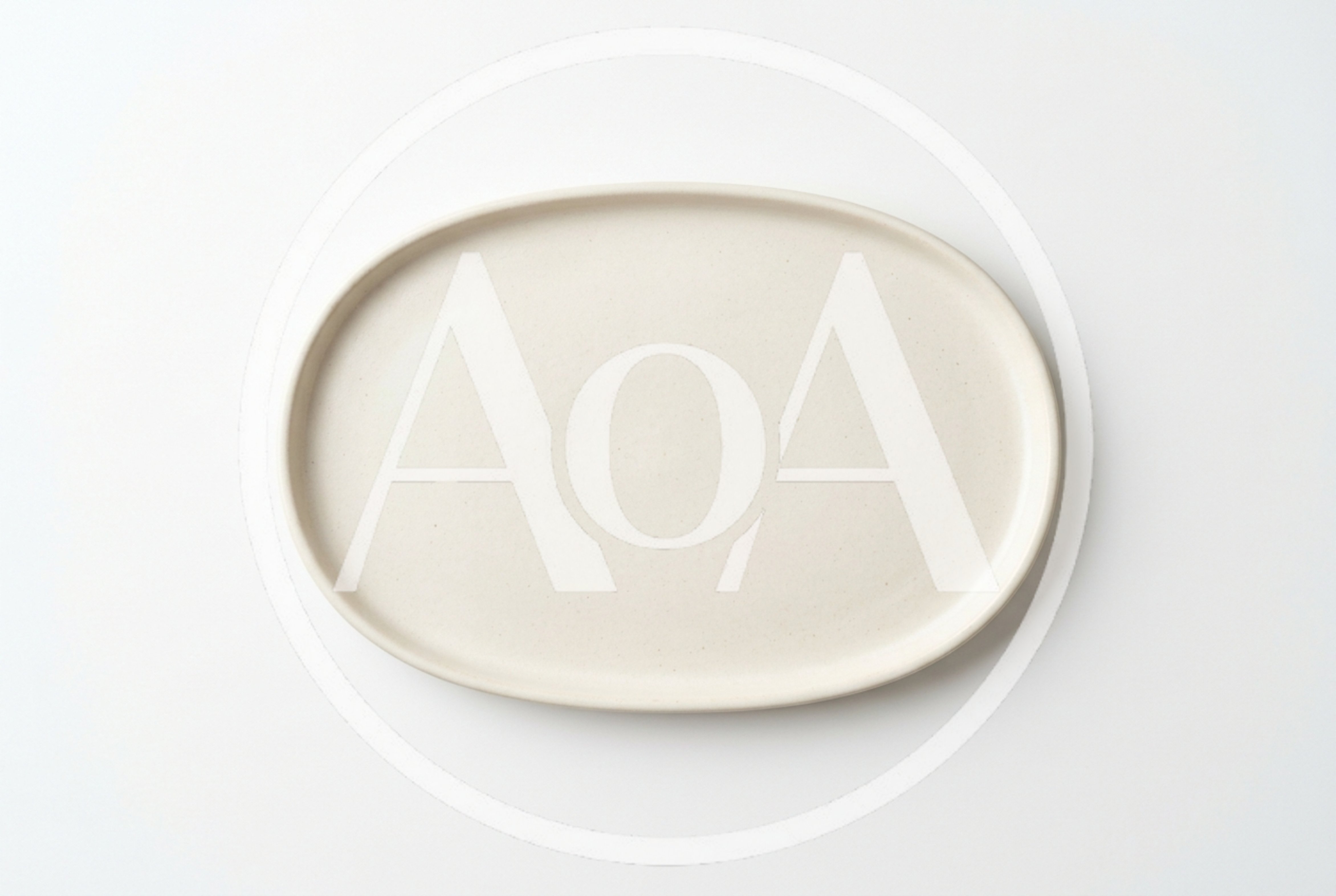 Minimalist Oval Ceramic Plate On White Background