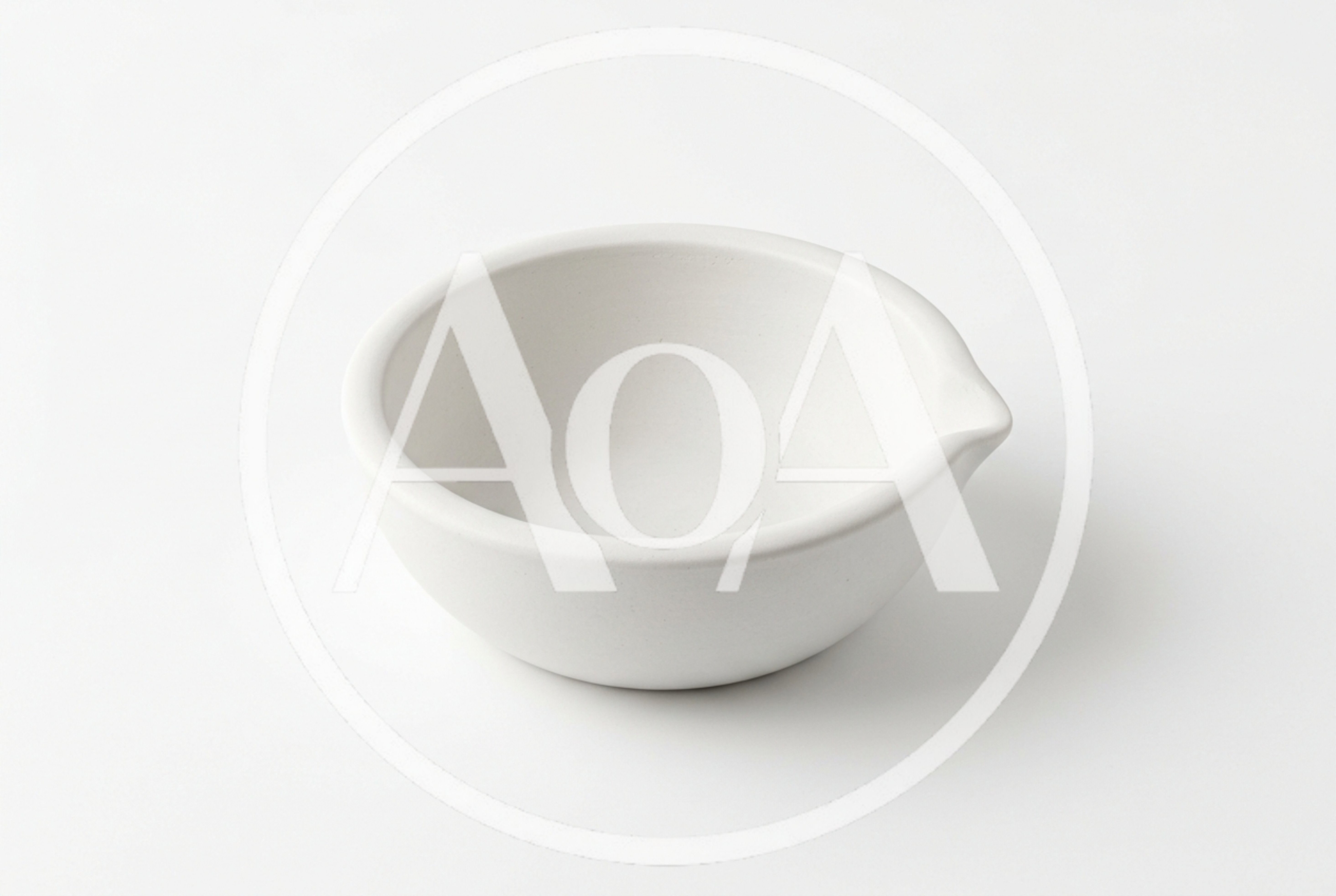 White Ceramic Mortar Bowl on White Background