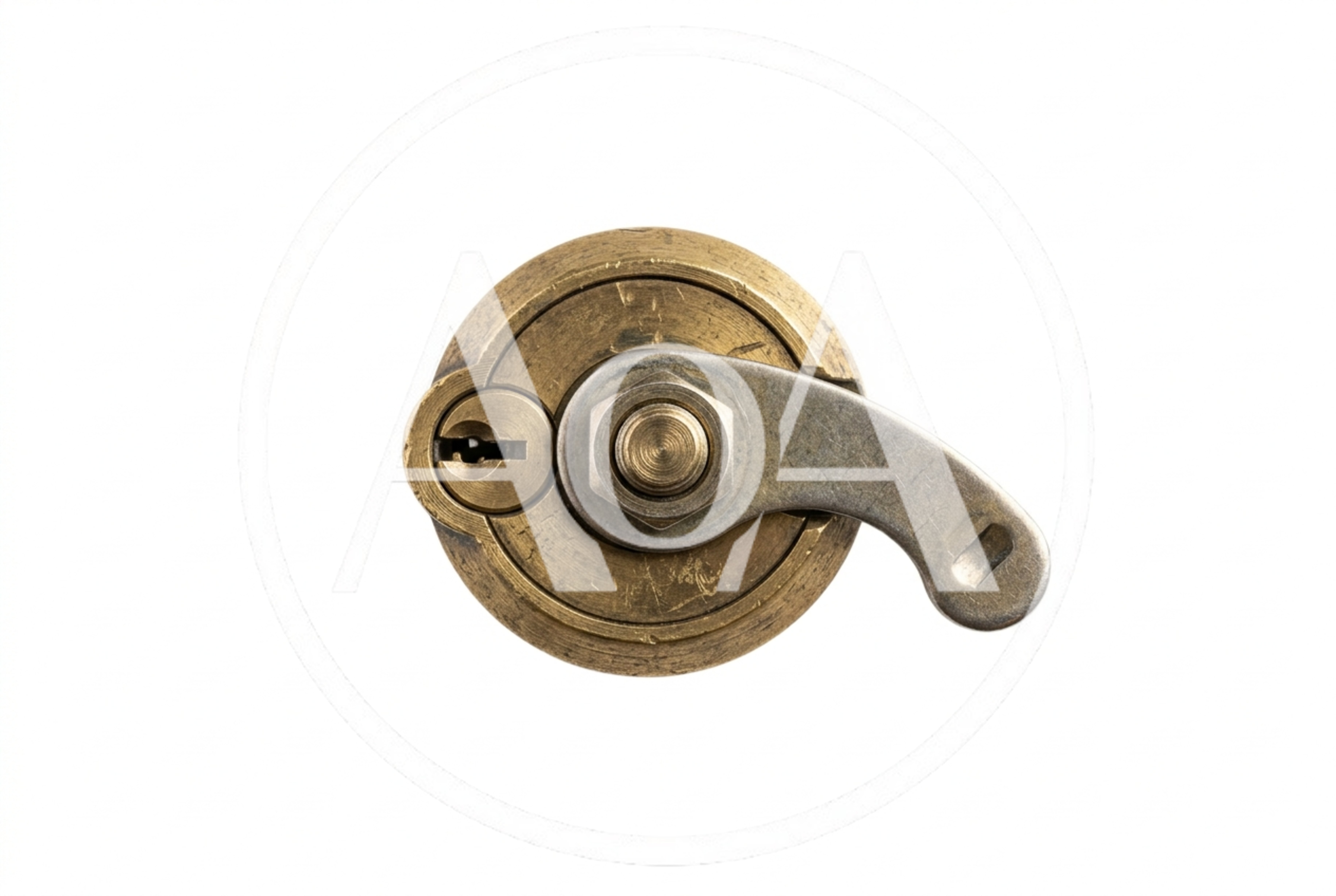 Brass Cam Lock Mechanism Isolated On White