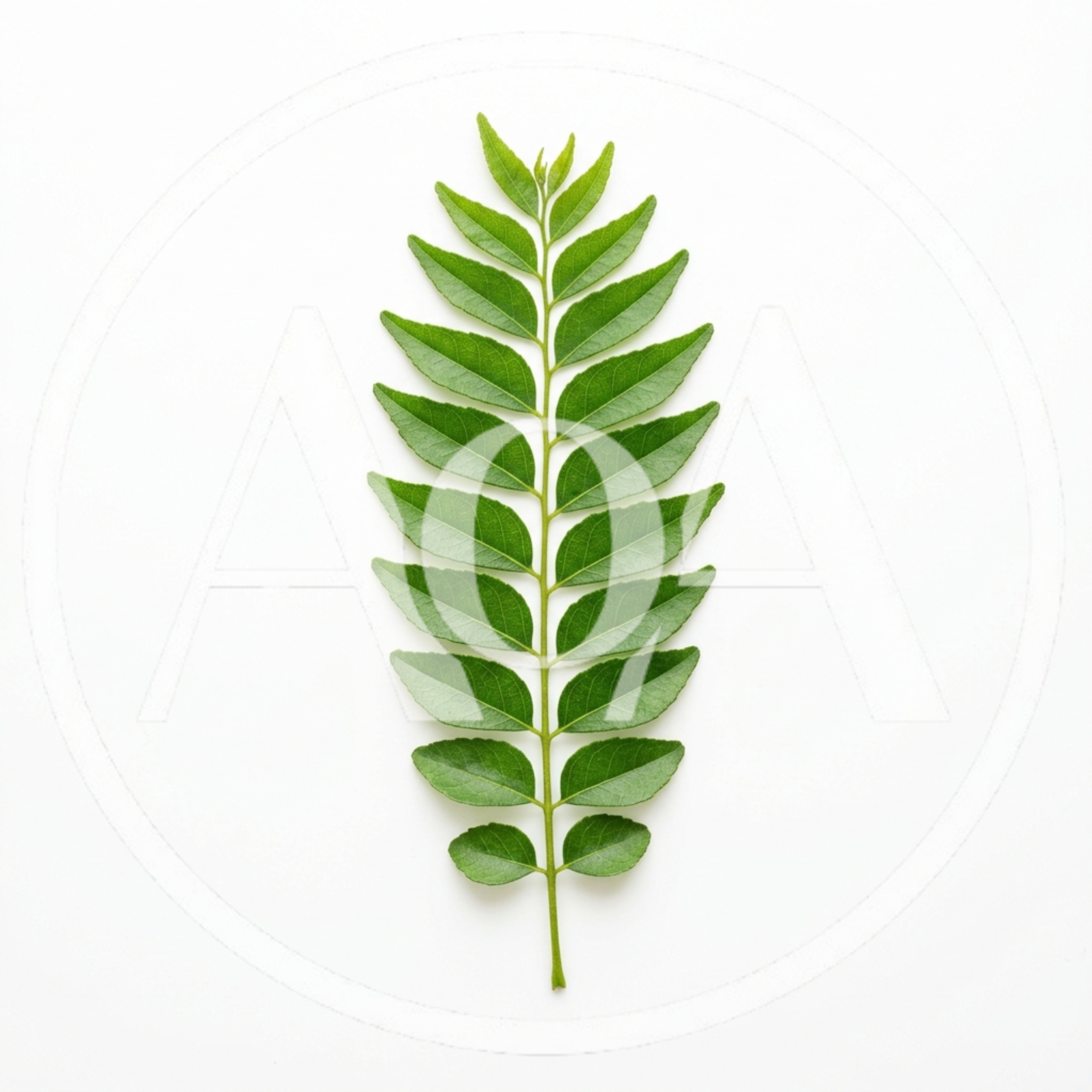 Fresh Green Curry Leaf Sprig on White Background