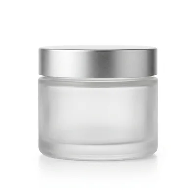 Empty Frosted Glass Cosmetic Jar With Silver Lid