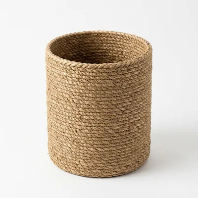 Woven Jute Storage Basket Isolated On White