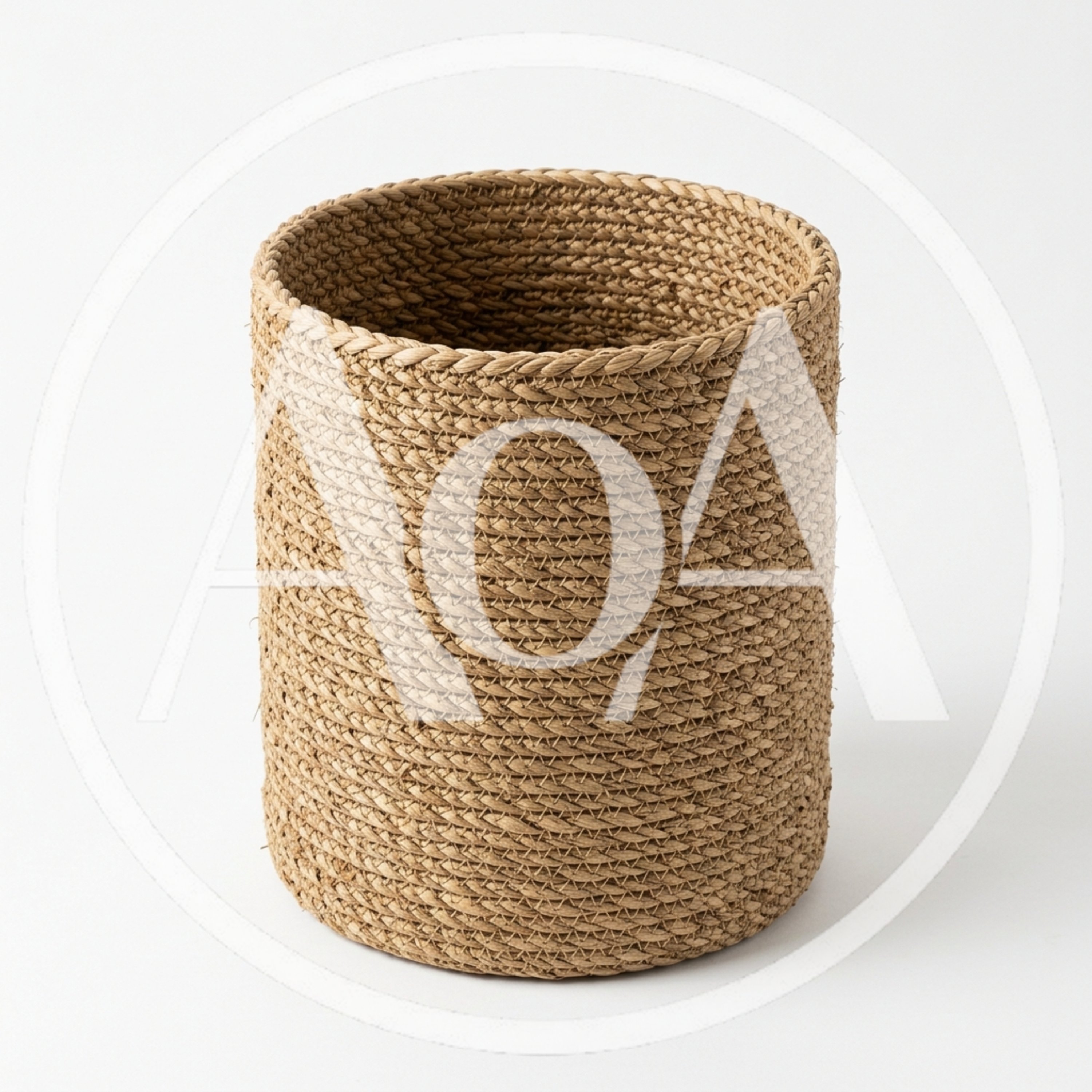 Woven Jute Storage Basket Isolated On White