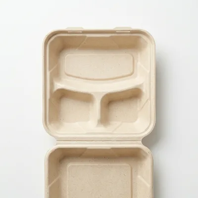 Open Three Compartment Compostable Takeout Food Container