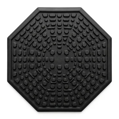 Black Octagonal Rubber Coaster With Geometric Texture