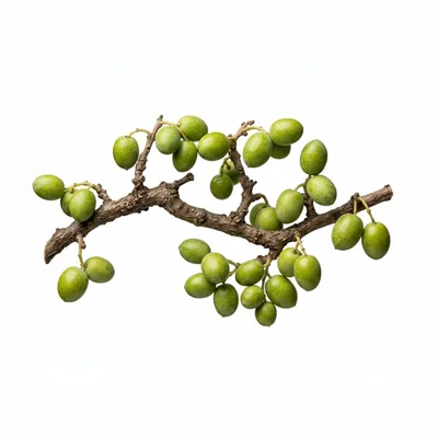 Fresh Green Olives Growing On A Branch