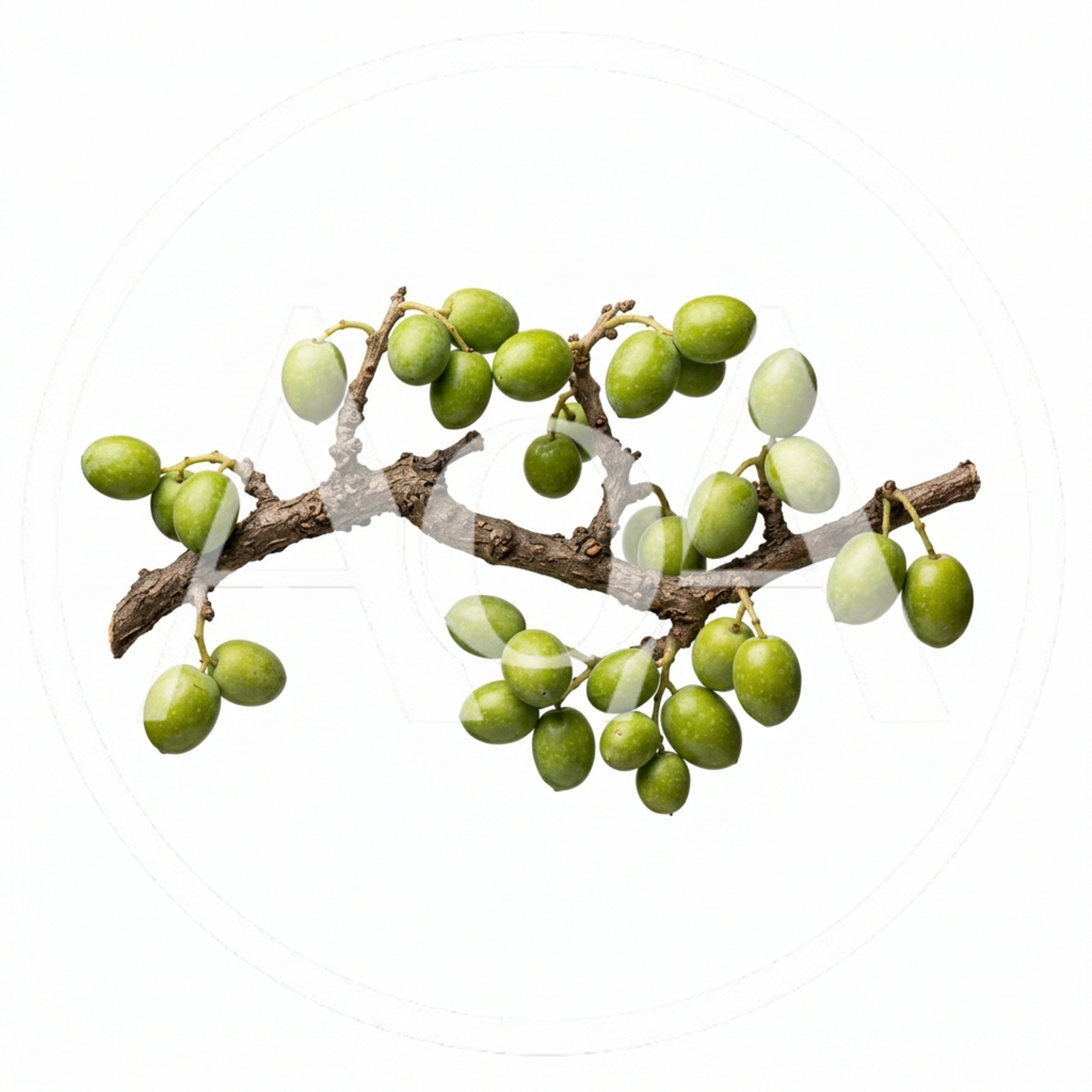 Fresh Green Olives Growing On A Branch