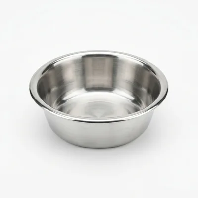 Empty Stainless Steel Pet Bowl On White Background