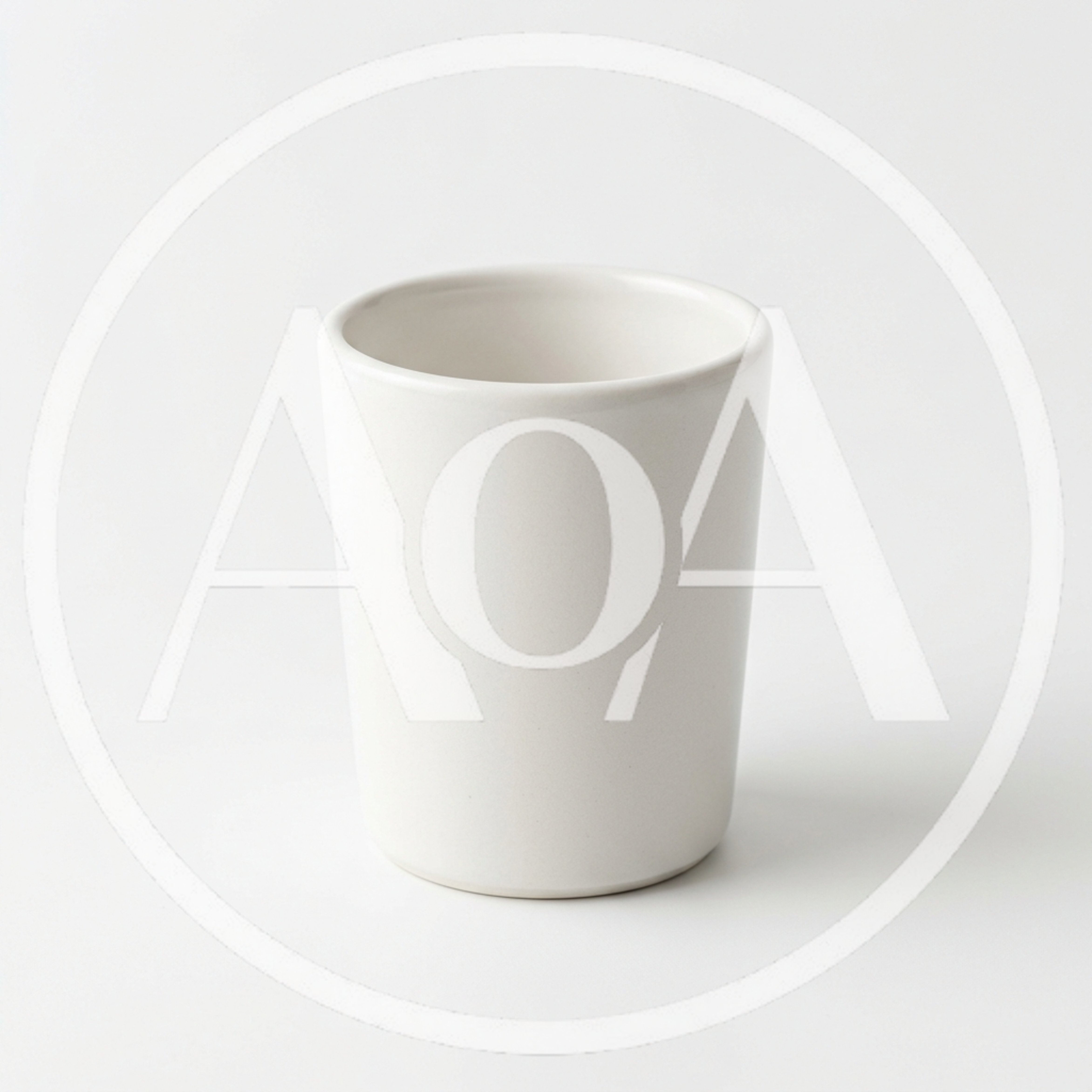 Minimalist White Ceramic Cup On White Background